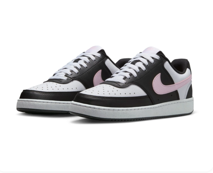 Nike Black and White Low-Top Sneakers with Pale Pink Swoosh
