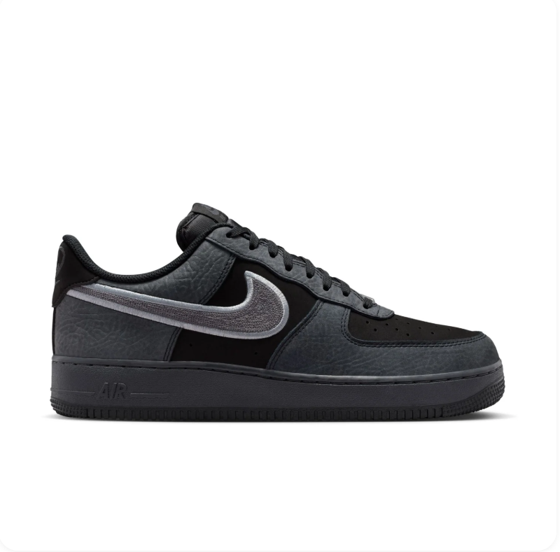 Nike Air Force 1 Black and Charcoal Sneakers with Silver-Outlined Swoosh