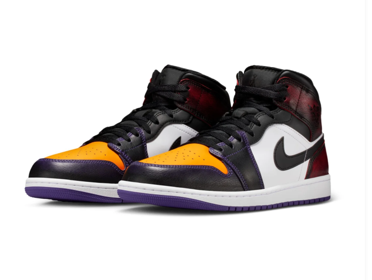 Air Jordan 1 Mid Multicolor Sneakers with Yellow Toe and Purple Outsole