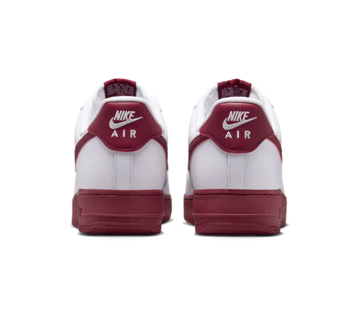 Nike Air Force 1 White Low-Top Sneakers with Burgundy Swoosh and Sole