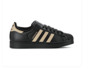 Adidas Superstar Black Sneakers with Cream Stripes and Black Shell Toe