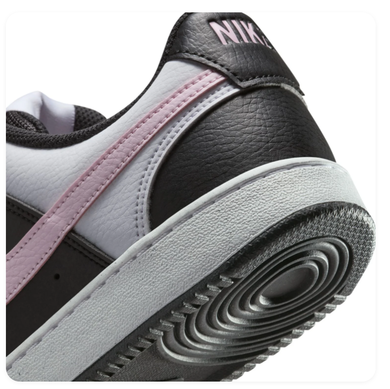 Nike Black and White Low-Top Sneakers with Pale Pink Swoosh