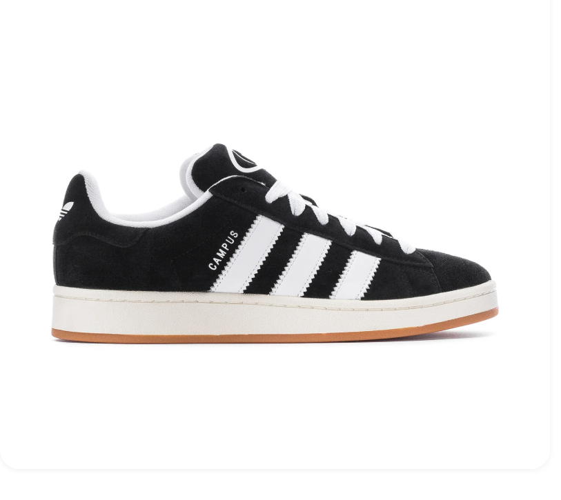Adidas Campus Black Sneakers with White Stripes and Cream Midsole