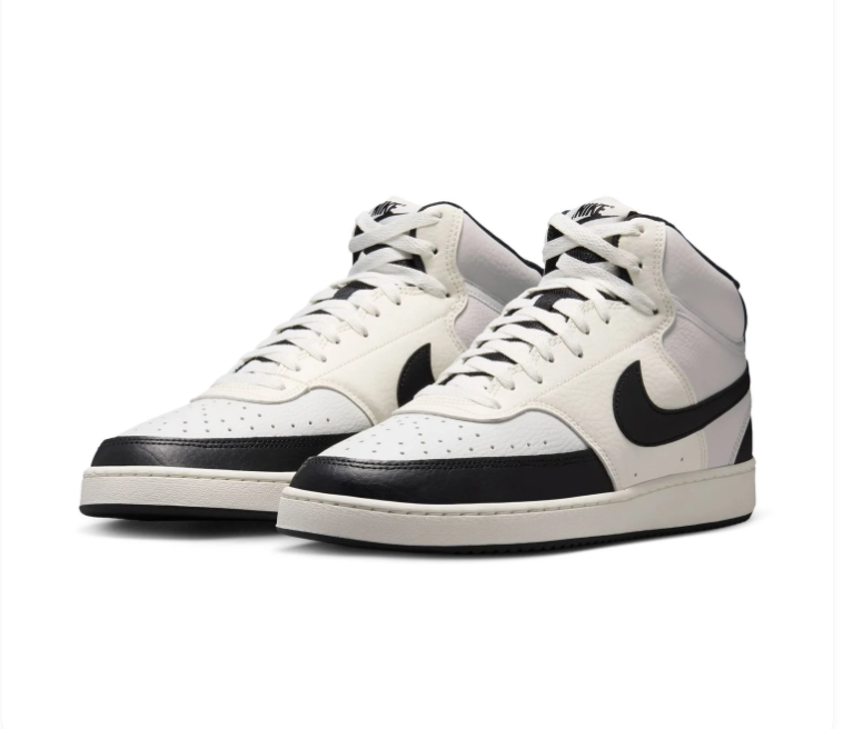 Nike White and Black High-Top Sneakers with Cream Accents