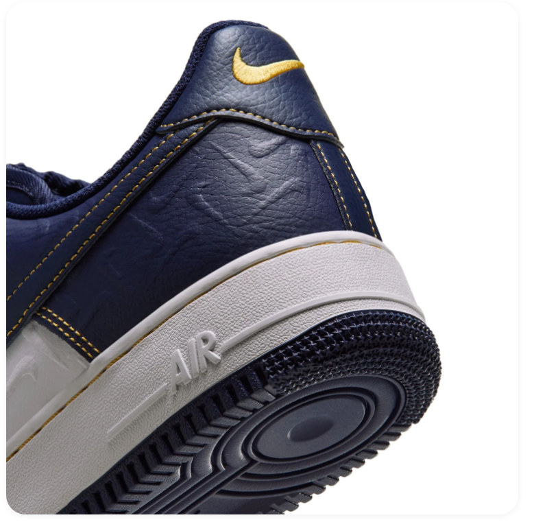 Nike Air Force 1 Navy and White Sneakers with Yellow Contrast Stitching