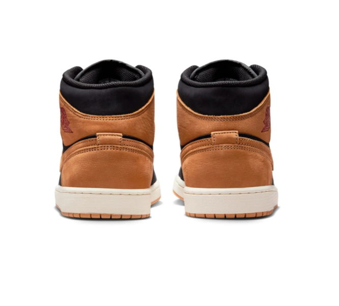 Air Jordan 1 Mid Black and Tan Sneakers with Red Accents