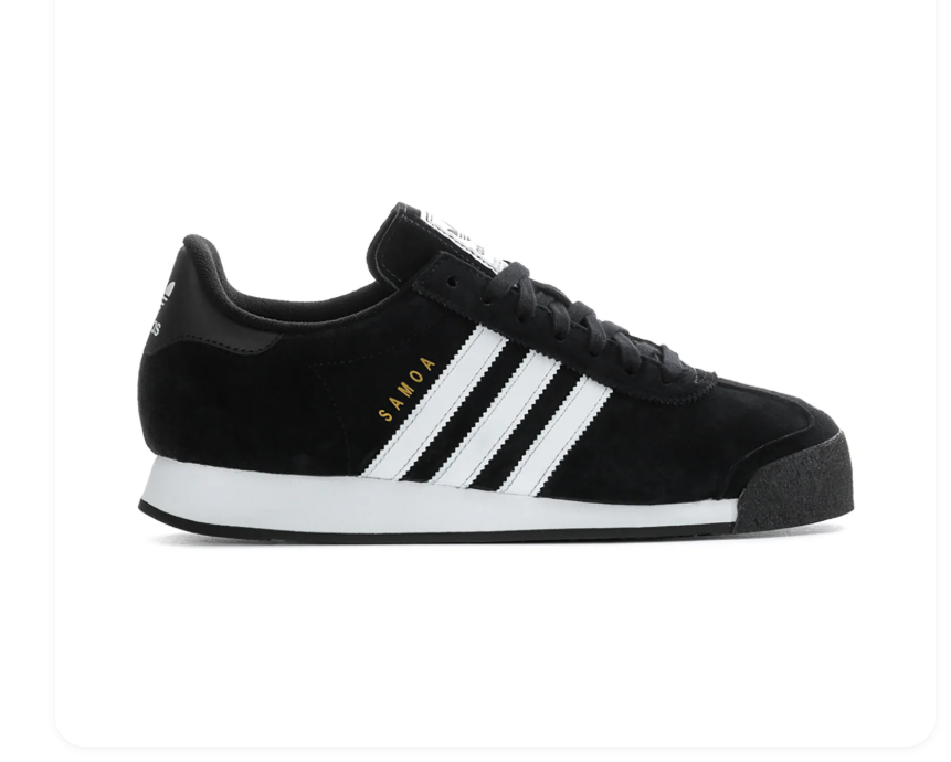 Adidas Samoa Black Sneakers with White Stripes and Textured Toe Bumper