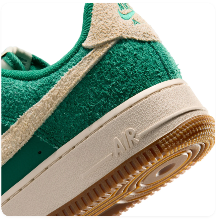 Nike Air Force 1 Green Sneakers with Cream Swoosh and Yellow Laces