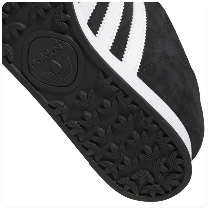 Adidas Samoa Black Sneakers with White Stripes and Textured Toe Bumper