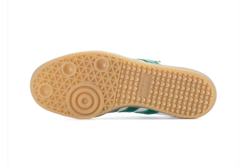 Adidas Samba White Sneakers with Green Stripes and Gum Sole