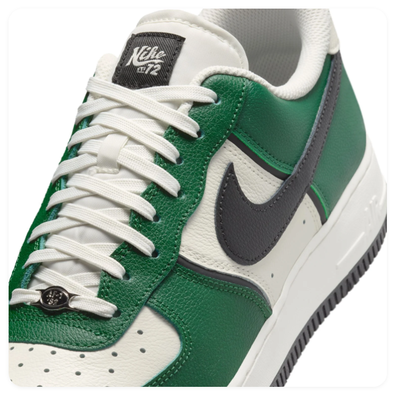 Nike Air Force 1 Green and Cream Low-Top Sneakers with Black Swoosh