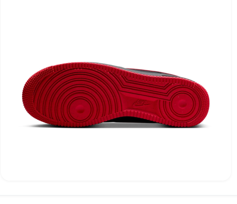 Nike Air Force 1 Black Low-Top Sneakers with Red Swoosh and Outsole
