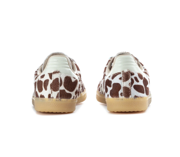 Adidas Brown and Cream Animal Print Sneakers with Light Blue Laces and Gum Sole