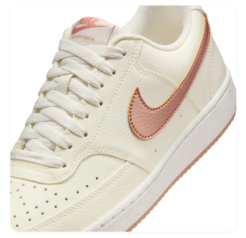 Nike Court Vision Low Cream Sneakers with Dusty Rose Swoosh