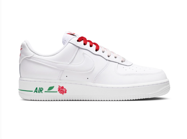 Nike Air Force 1 White Low-Top Sneakers with Red Rose Details