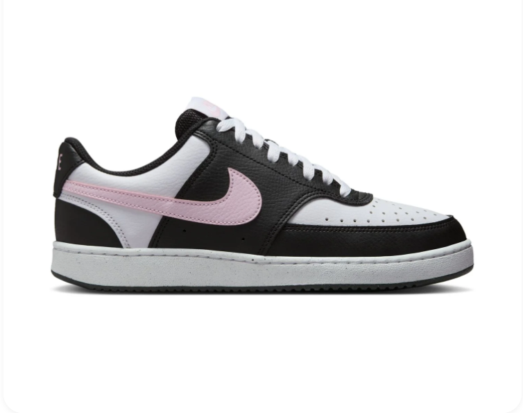 Nike Black and White Low-Top Sneakers with Pale Pink Swoosh