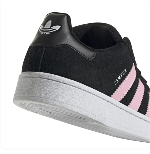 Adidas Campus Black Sneakers with Pink Stripes and White Sole