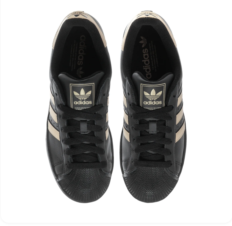 Adidas Superstar Black Sneakers with Cream Stripes and Black Shell Toe