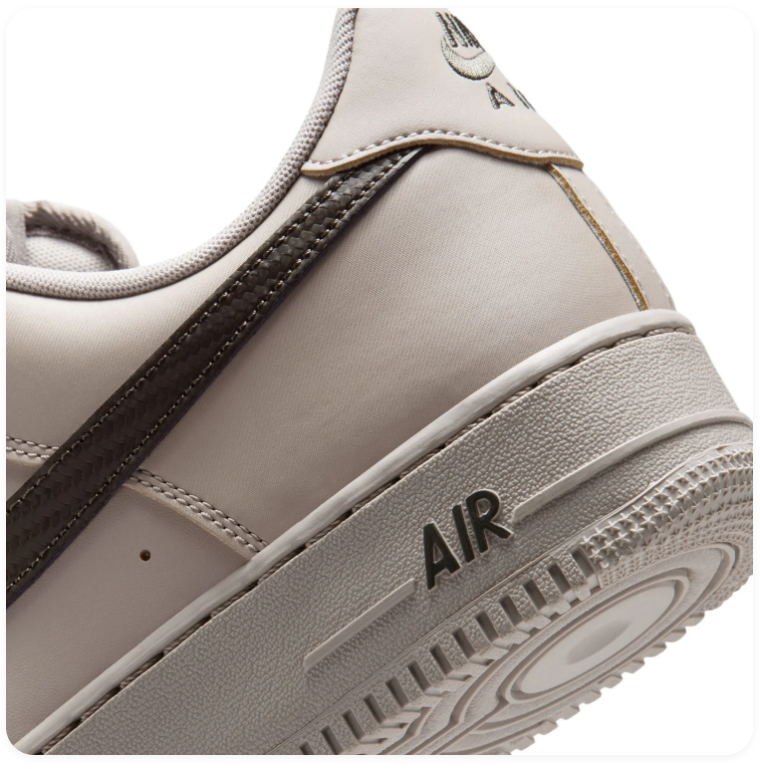 Nike Air Force 1 Light Taupe Low-Top Sneakers with Dark Brown Swoosh