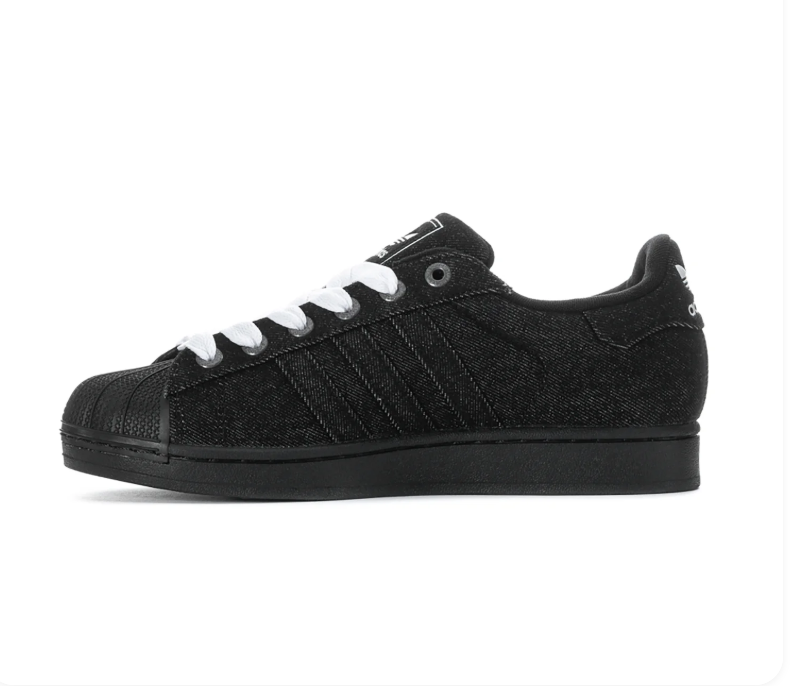 Adidas Superstar Black Textured Sneakers with White Laces and Shell Toe