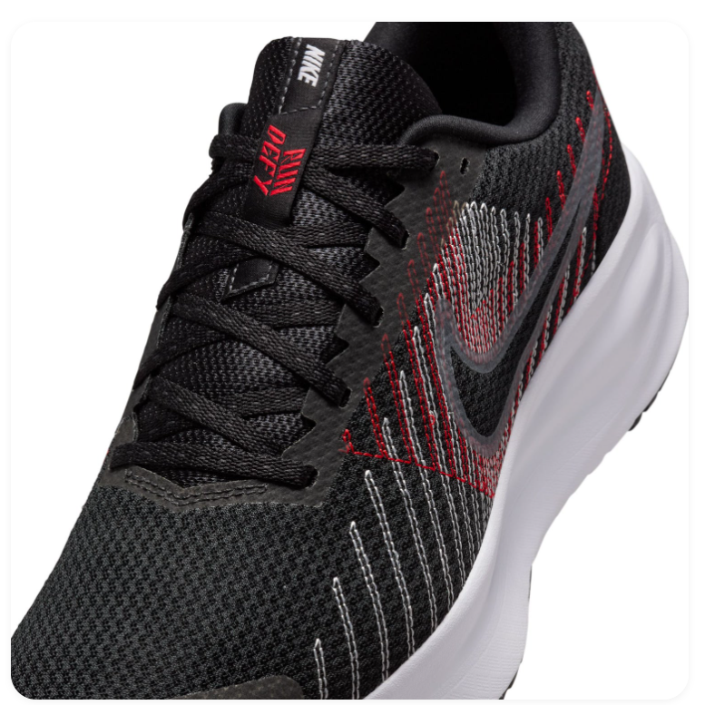 Nike Downshifter 11 Black Sneakers with Red and Silver Accents