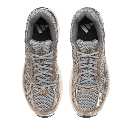 Adidas Grey Mesh Sneakers with Metallic Champagne Overlays and Cream Sole