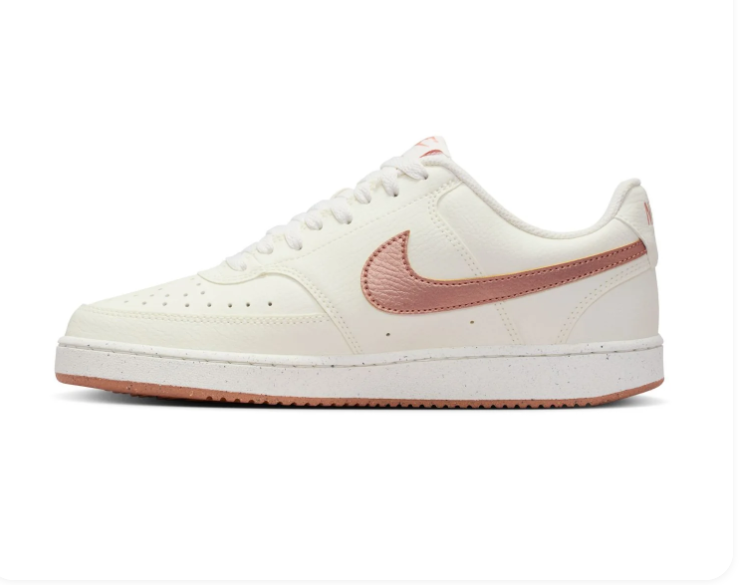 Nike Court Vision Low Cream Sneakers with Dusty Rose Swoosh