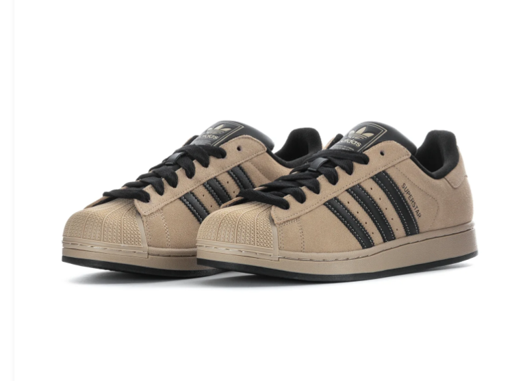 Adidas Superstar Beige Sneakers with Black Stripes and Shell Toe