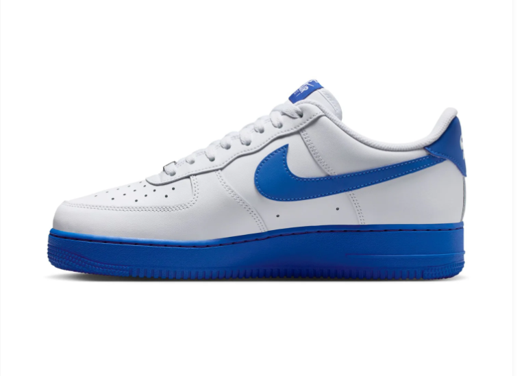 Nike Air Force 1 White Low-Top Sneakers with Blue Swoosh and Sole