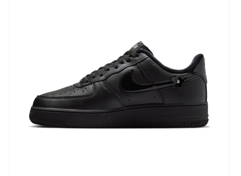 Nike Air Force 1 Black Low-Top Sneakers with Floral Appliqués