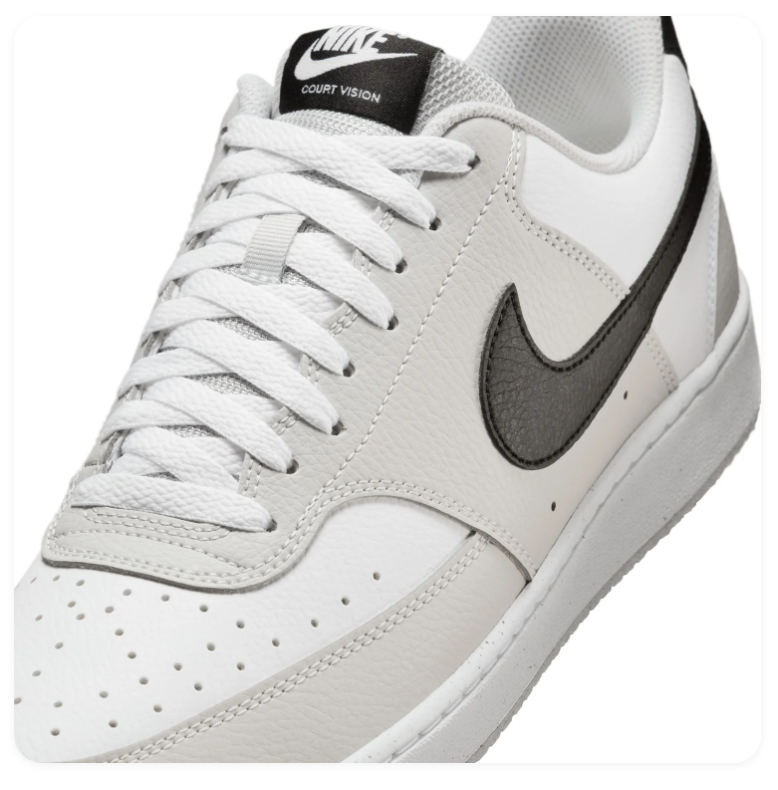 Nike Court Vision Low White and Light Grey Sneakers with Black Swoosh
